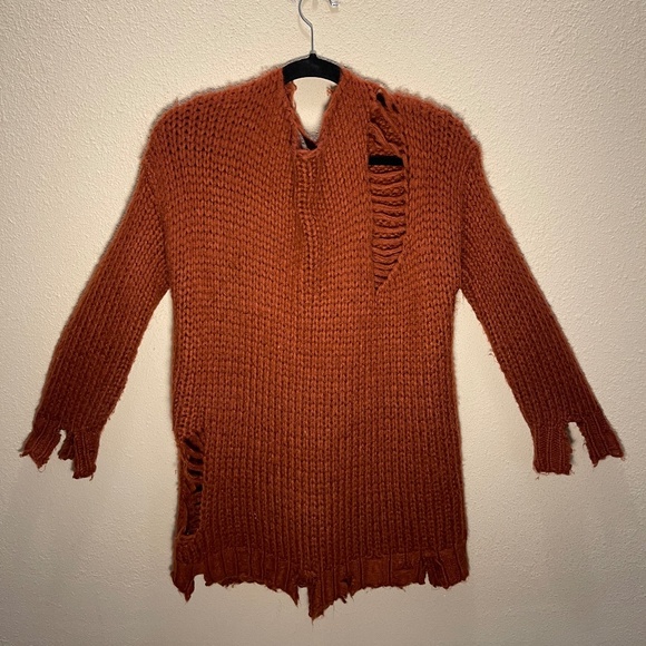 Distressed, Burnt Red, Adjustable Corset Back Lacing, Oversized Sweater/Dress - Picture 1 of 7